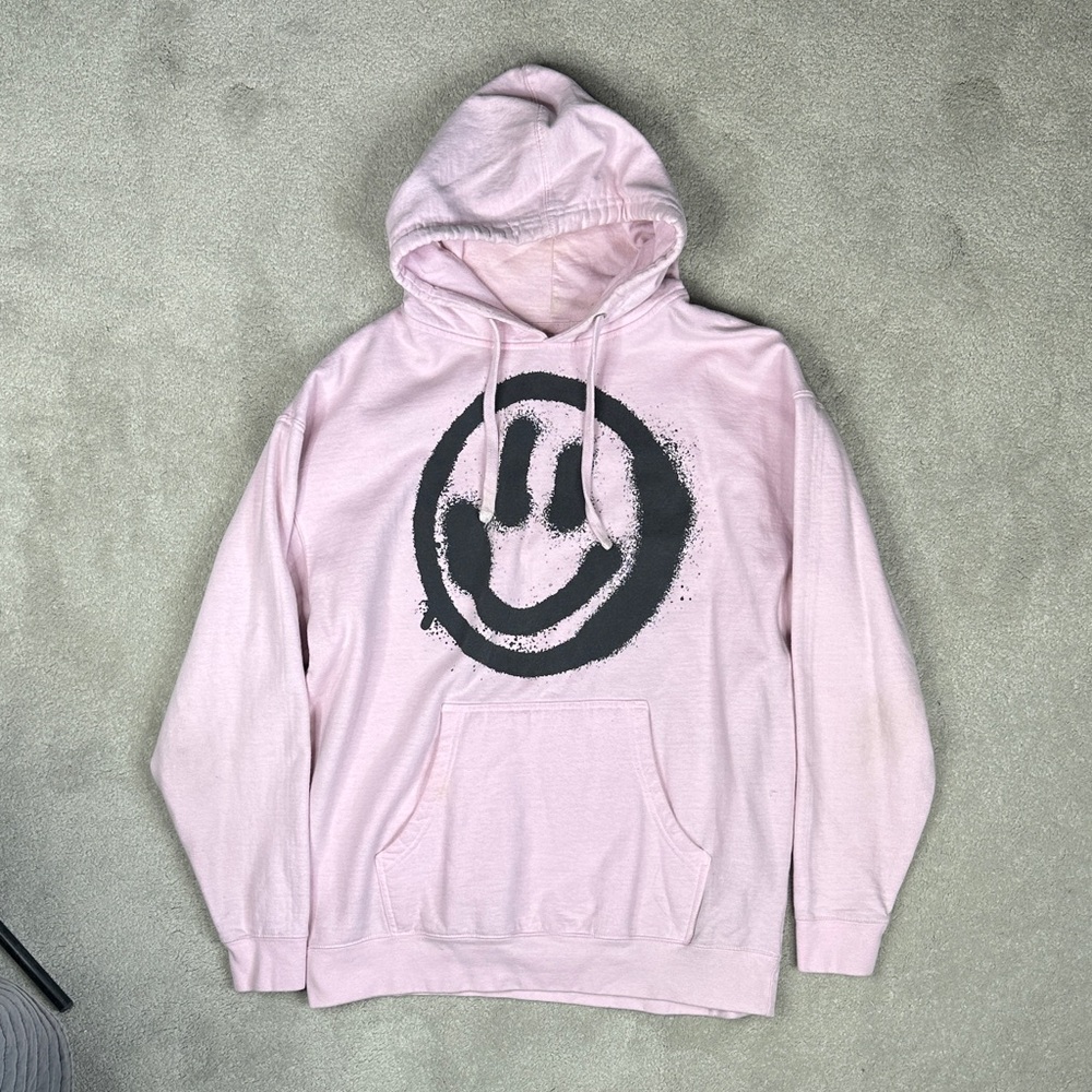 Fashion Nova Light Pink Hoodie with Black Smiley